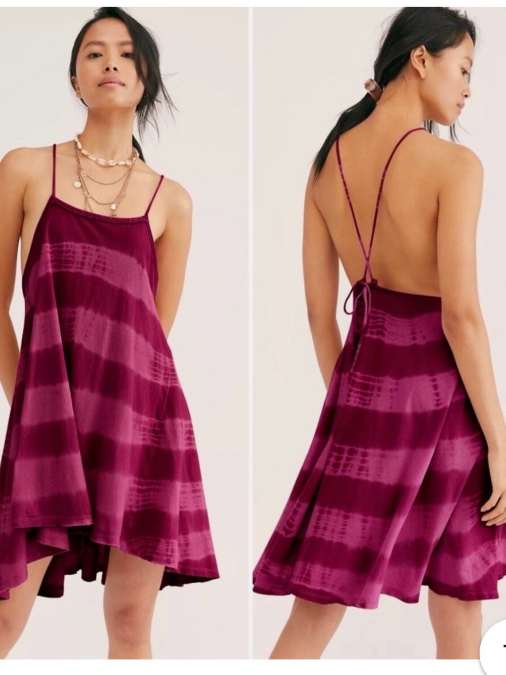 Free People Raspberry Tie-Dye A-Line Dress